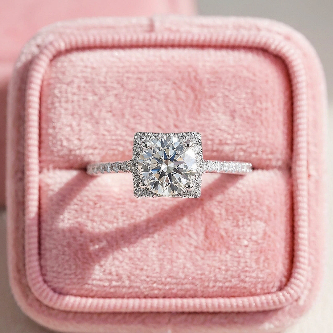 Square Halo Moissanite Ring | 925 Sterling Silver | PRM7125