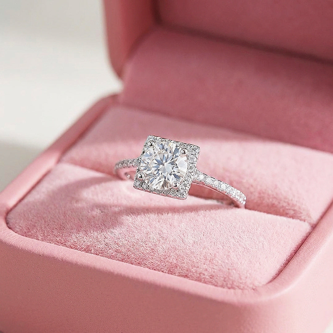 Square Halo Moissanite Ring | 925 Sterling Silver | PRM7125