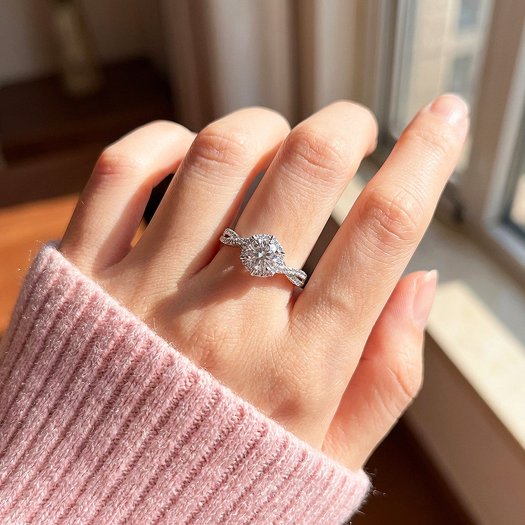 Hexagon Halo Moissanite Ring | 925 Sterling Silver | PRM7126