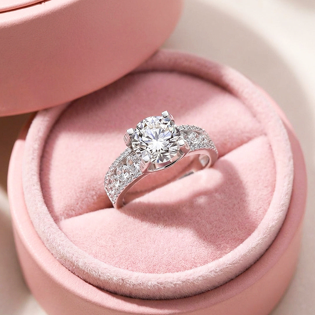 Round Brilliant Split Shank Moissanite Ring | 925 Sterling Silver | PRM7129