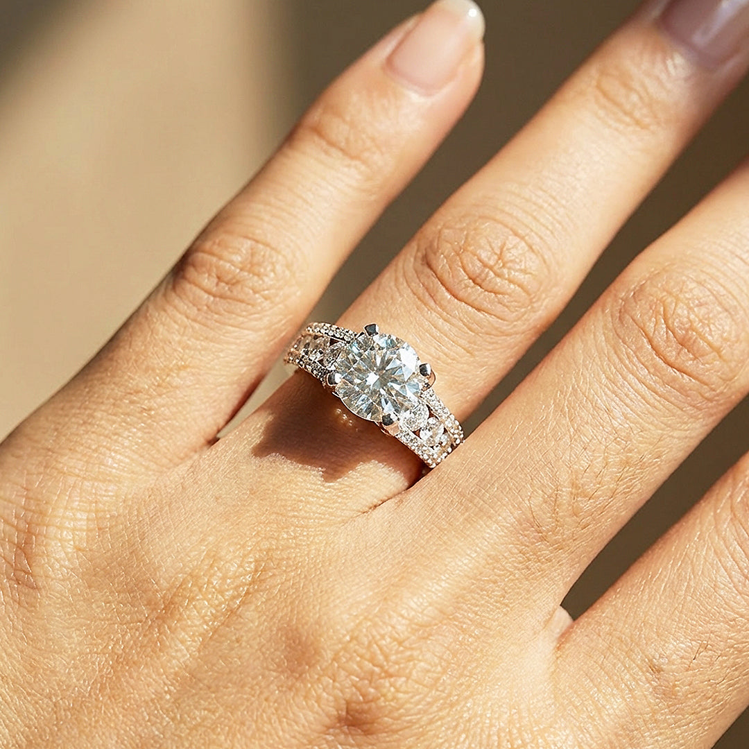 Round Brilliant Split Shank Moissanite Ring | 925 Sterling Silver | PRM7129