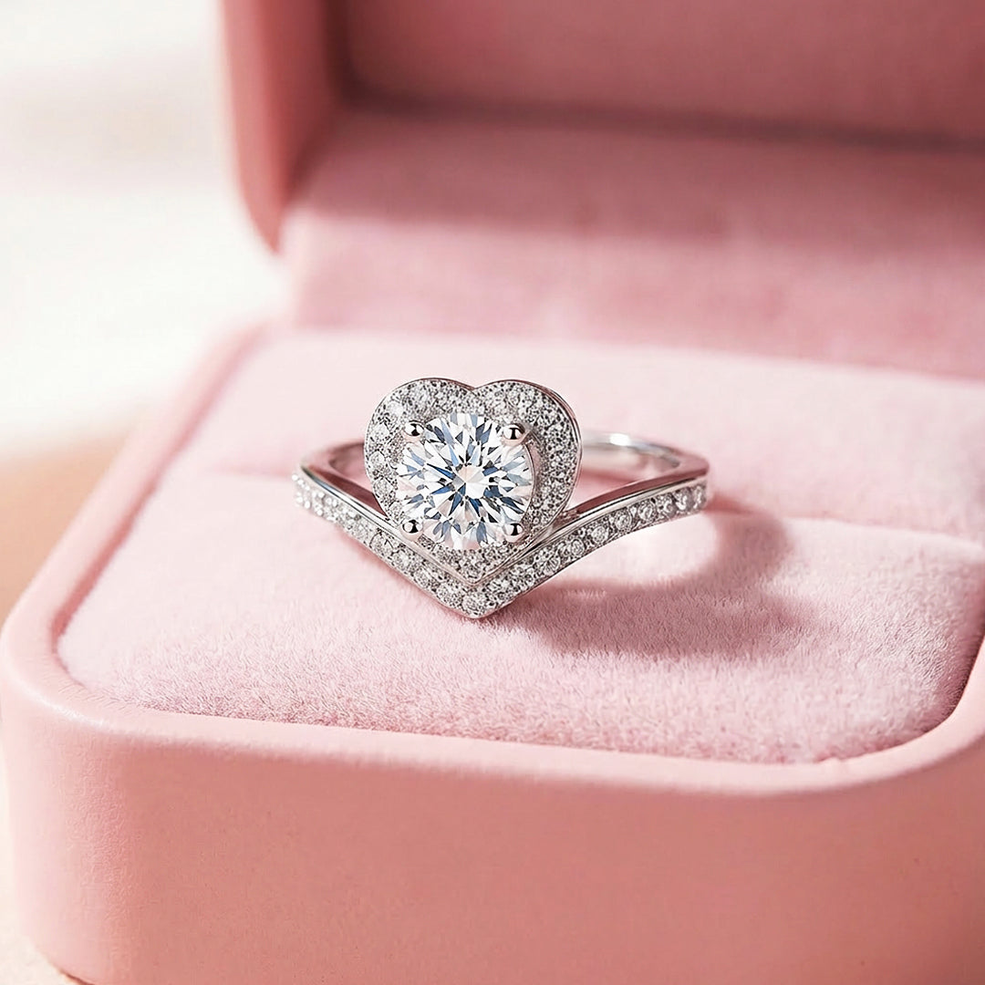 Heart Halo Moissanite Ring | 925 Sterling Silver | PRM7133