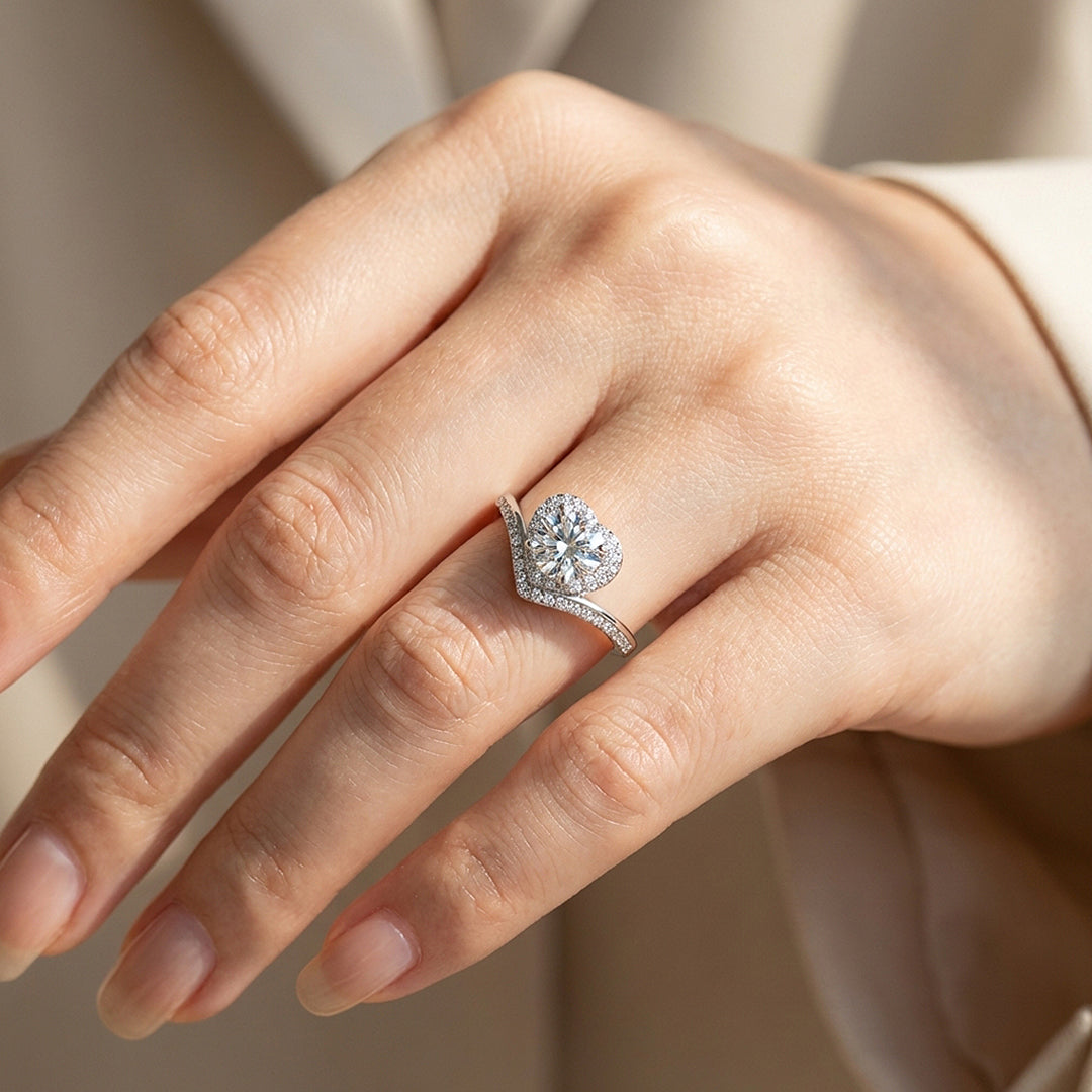 Heart Halo Moissanite Ring | 925 Sterling Silver | PRM7133
