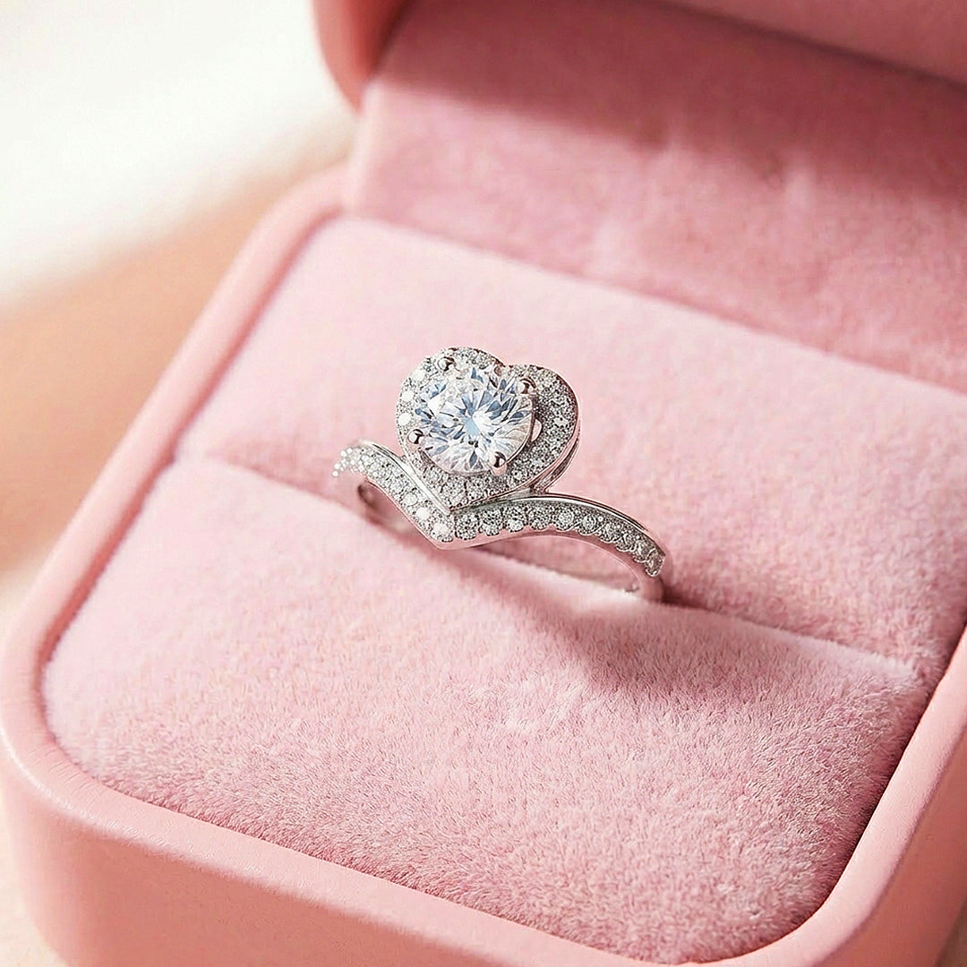 Heart Halo Moissanite Ring | 925 Sterling Silver | PRM7133