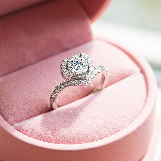 Heart Halo Moissanite Ring | 925 Sterling Silver | PRM7133