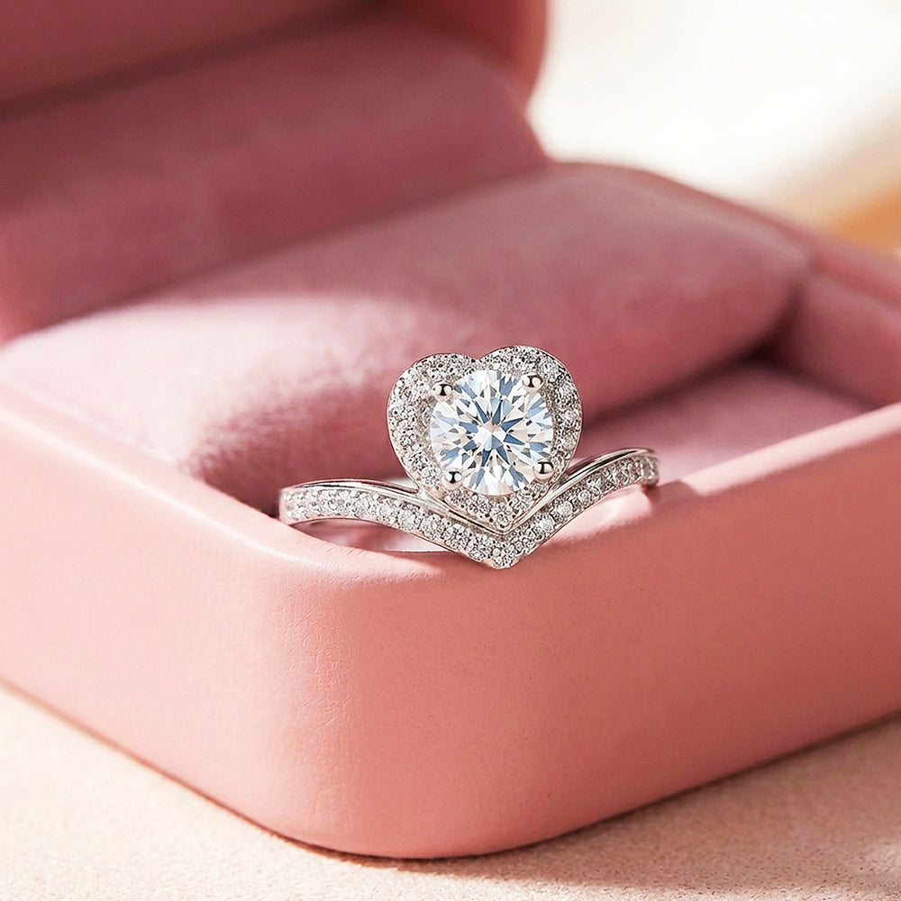 Heart Halo Moissanite Ring | 925 Sterling Silver | PRM7133