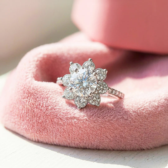 Sunflower Halo Moissanite Ring | 925 Sterling Silver | PRM7135
