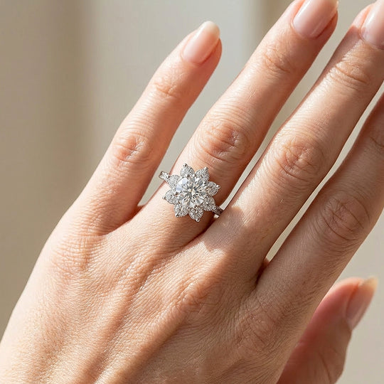 Sunflower Halo Moissanite Ring | 925 Sterling Silver | PRM7135