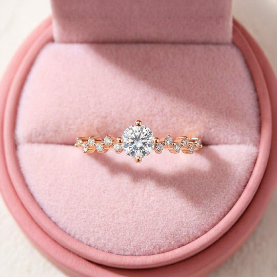 Dainty Rose Gold Moissanite Ring | 925 Sterling Silver | PRM7136
