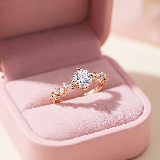 Dainty Rose Gold Moissanite Ring | 925 Sterling Silver | PRM7136