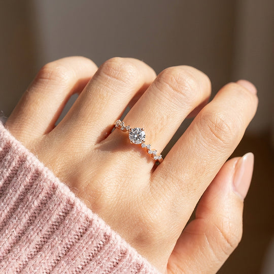 Dainty Rose Gold Moissanite Ring | 925 Sterling Silver | PRM7136
