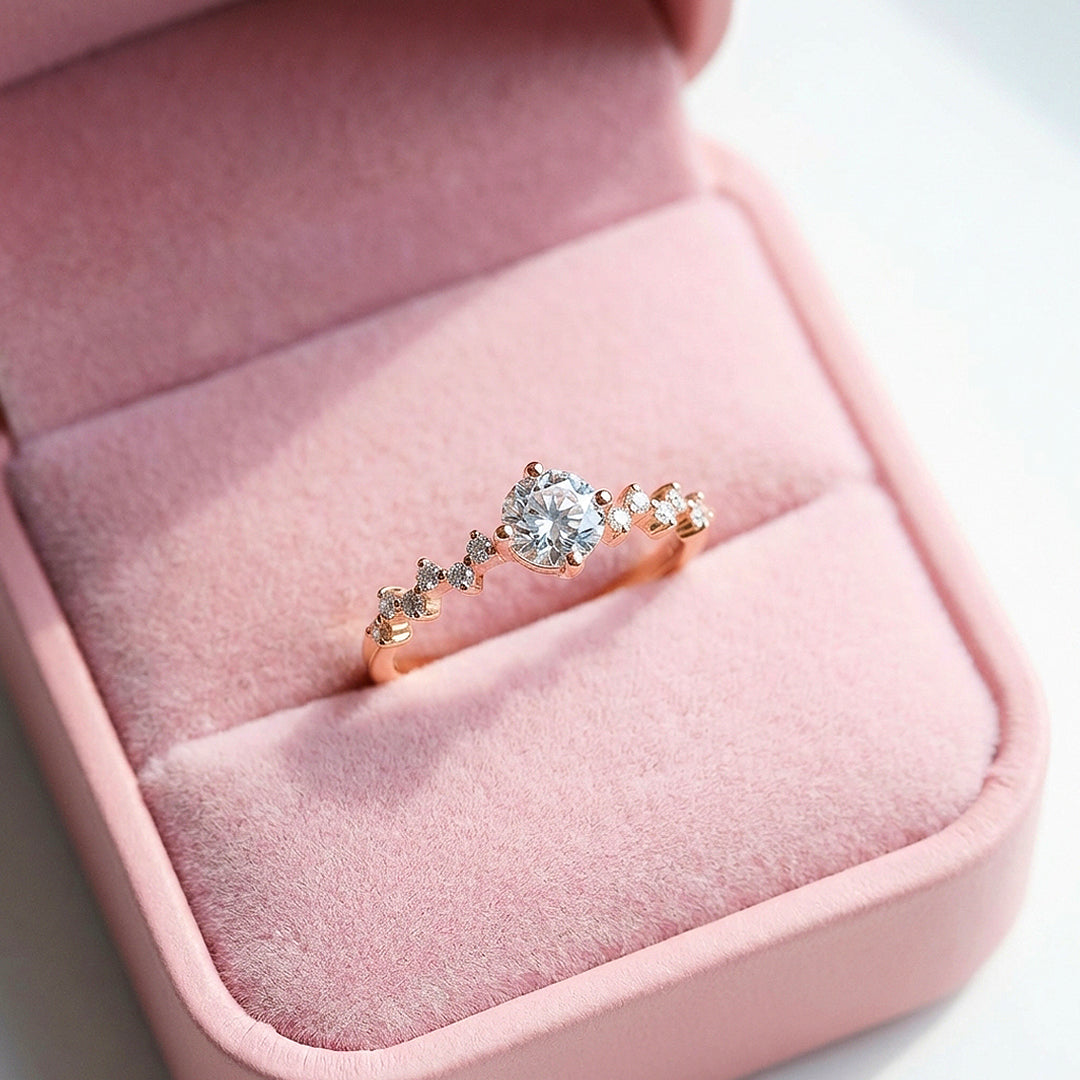Dainty Rose Gold Moissanite Ring | 925 Sterling Silver | PRM7136