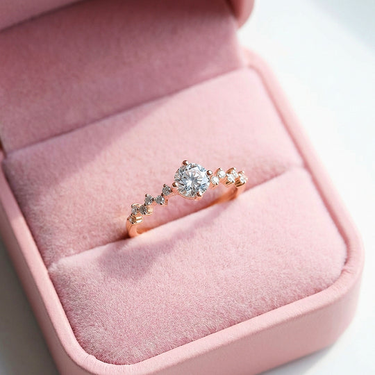 Dainty Rose Gold Moissanite Ring | 925 Sterling Silver | PRM7136