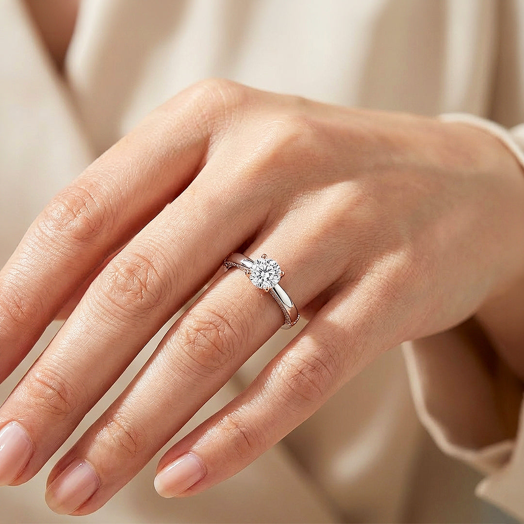 Dual Tone Solitaire Ring | 925 Sterling Silver | PRM7139