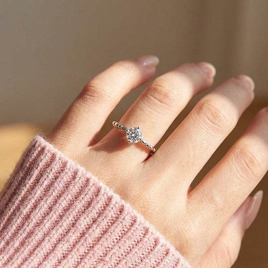Milgrain Band Moissanite Solitaire Ring | 925 Sterling Silver | PRM7140