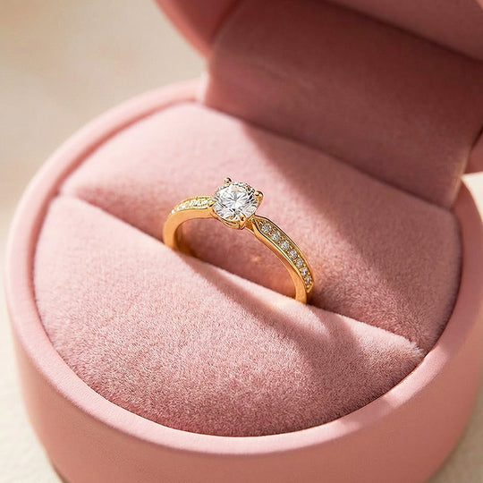 Tapered Pavé Moissanite Solitaire Ring | 925 Sterling Silver | PRM7141