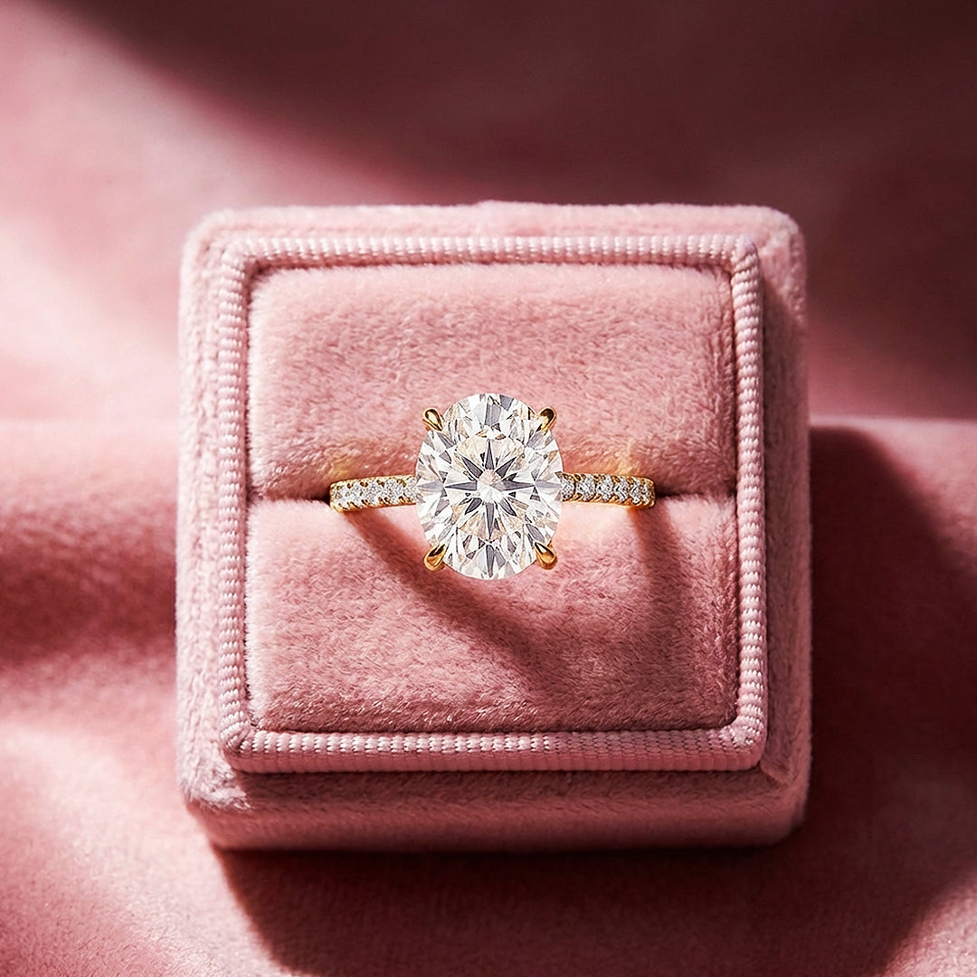 Oval Cut Moissanite Pavé Solitaire Ring | 925 Sterling Silver | PRM7143