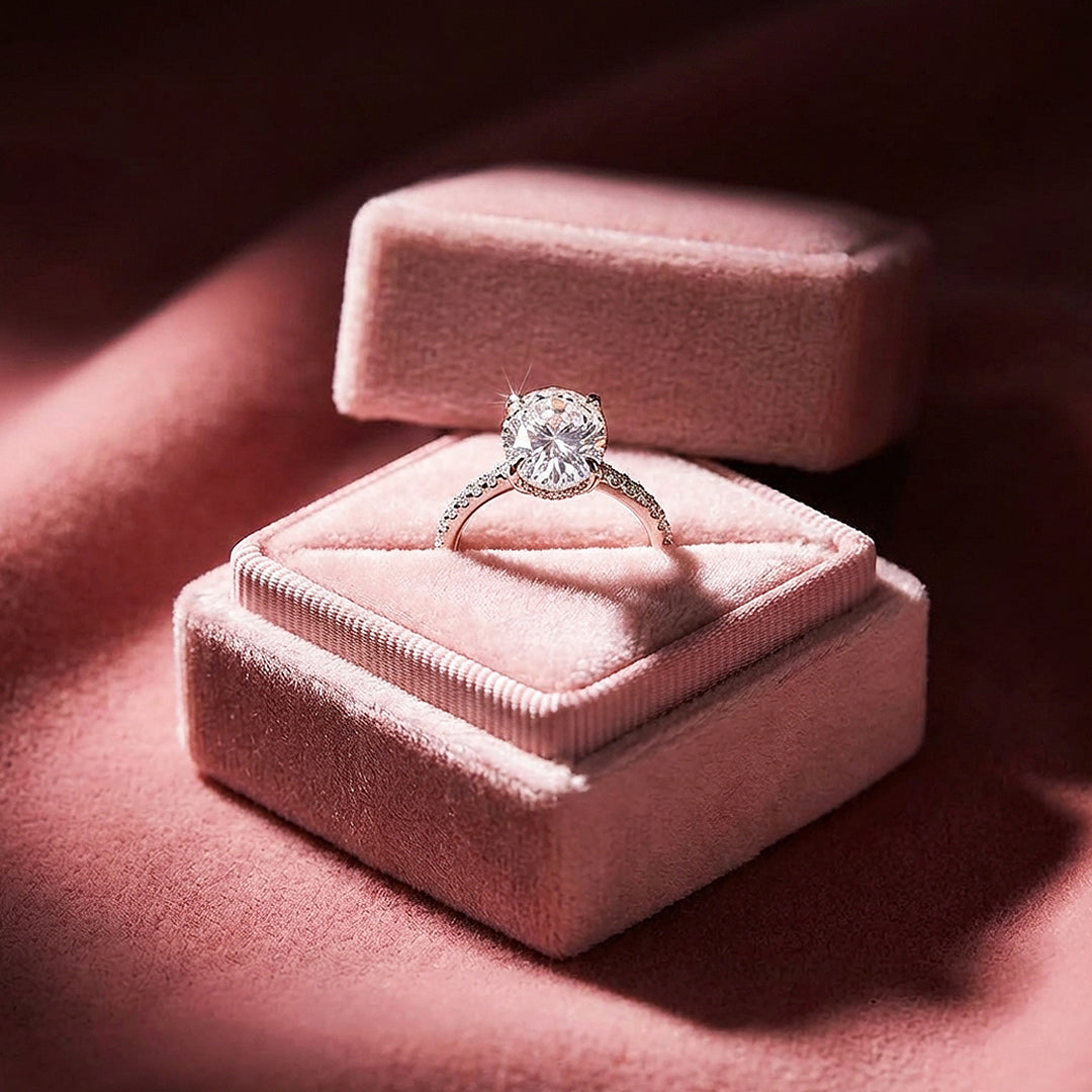 Oval Cut Moissanite Pavé Solitaire Ring | 925 Sterling Silver | PRM7143