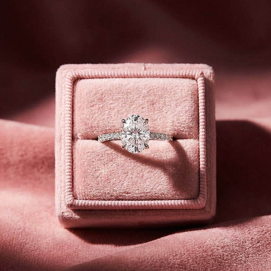 Oval Cut Moissanite Pavé Solitaire Ring | 925 Sterling Silver | PRM7143