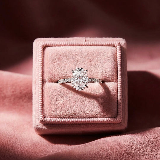 Oval Cut Moissanite Pavé Solitaire Ring | 925 Sterling Silver | PRM7143