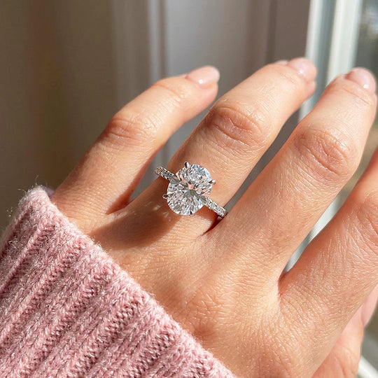 Oval Cut Moissanite Pavé Solitaire Ring | 925 Sterling Silver | PRM7143