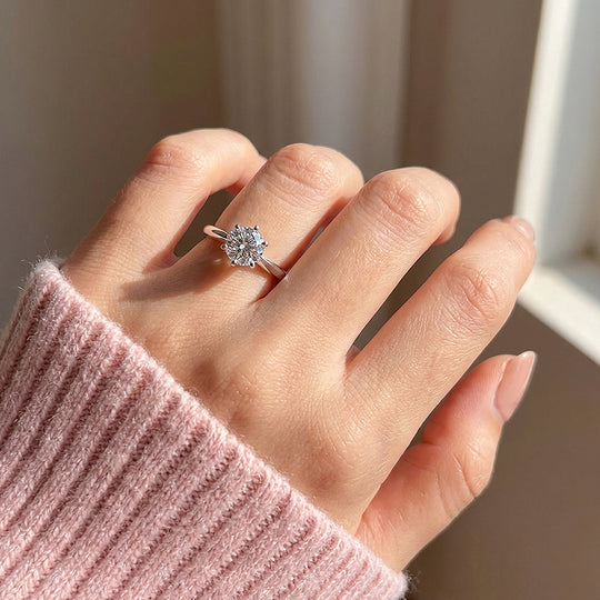 Classic Moissanite Solitaire Ring | 925 Sterling Silver | PRM7144