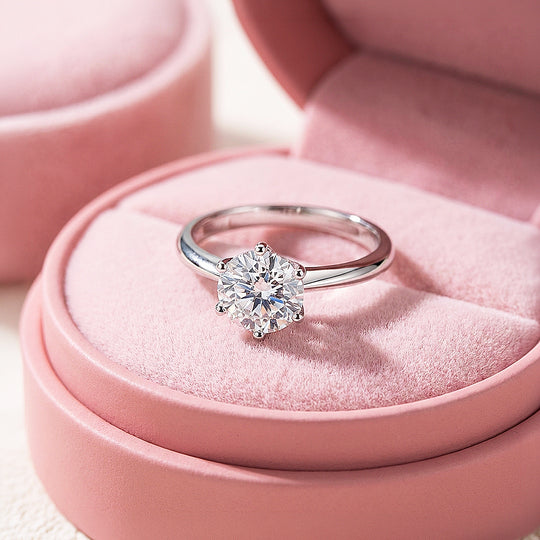 Classic Moissanite Solitaire Ring | 925 Sterling Silver | PRM7144
