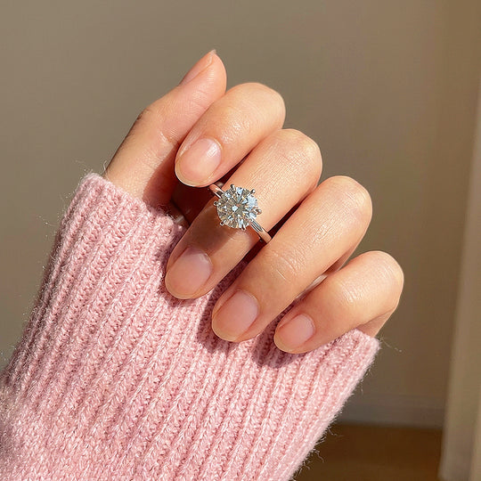 Classic Moissanite Solitaire Ring | 925 Sterling Silver | PRM7144
