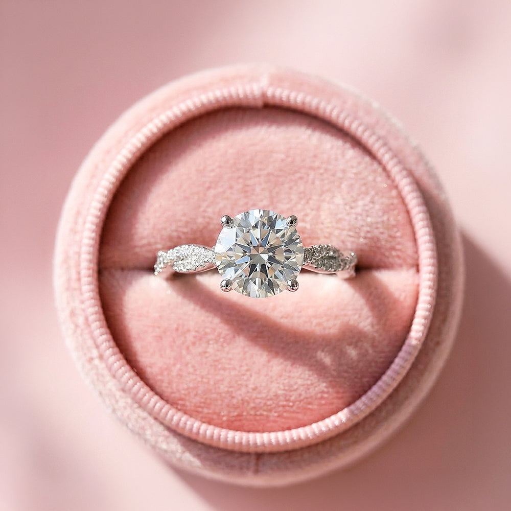 Twisted Pavé Round Solitaire Women Ring | 925 Sterling Silver | PRM7146