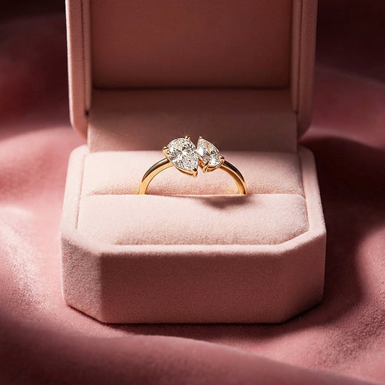 Toi et Moi Pear Moissanite Gold Ring | 925 Sterling Silver | PRM7156