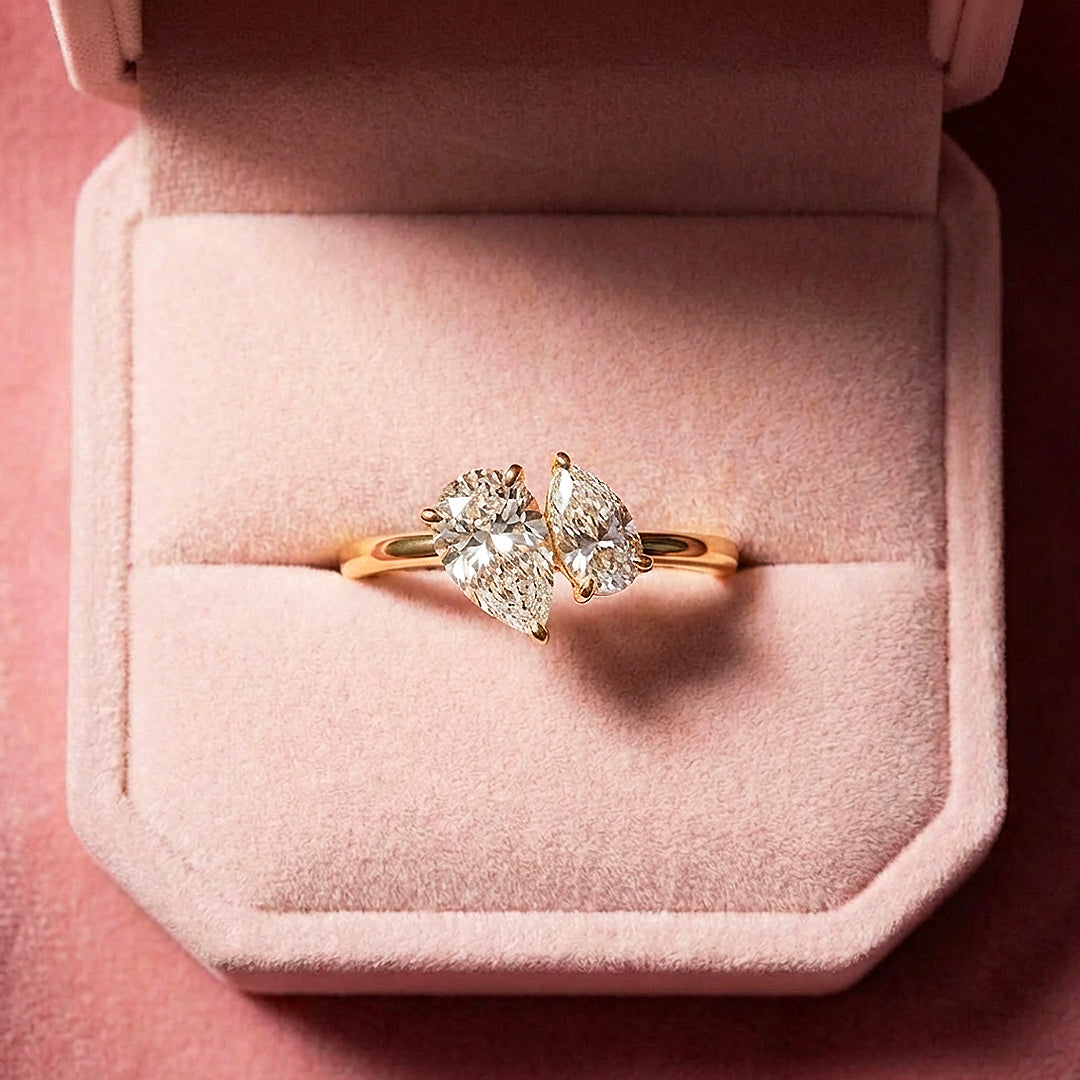 Toi et Moi Pear Moissanite Gold Ring | 925 Sterling Silver | PRM7156