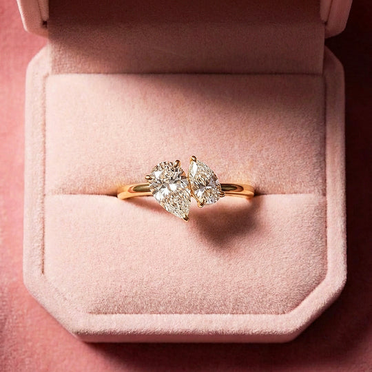 Toi et Moi Pear Moissanite Gold Ring | 925 Sterling Silver | PRM7156
