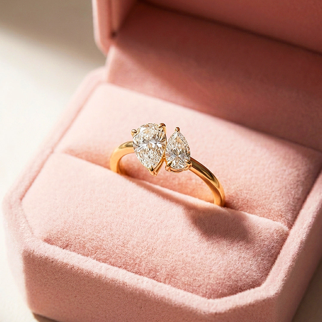Toi et Moi Pear Moissanite Gold Ring | 925 Sterling Silver | PRM7156