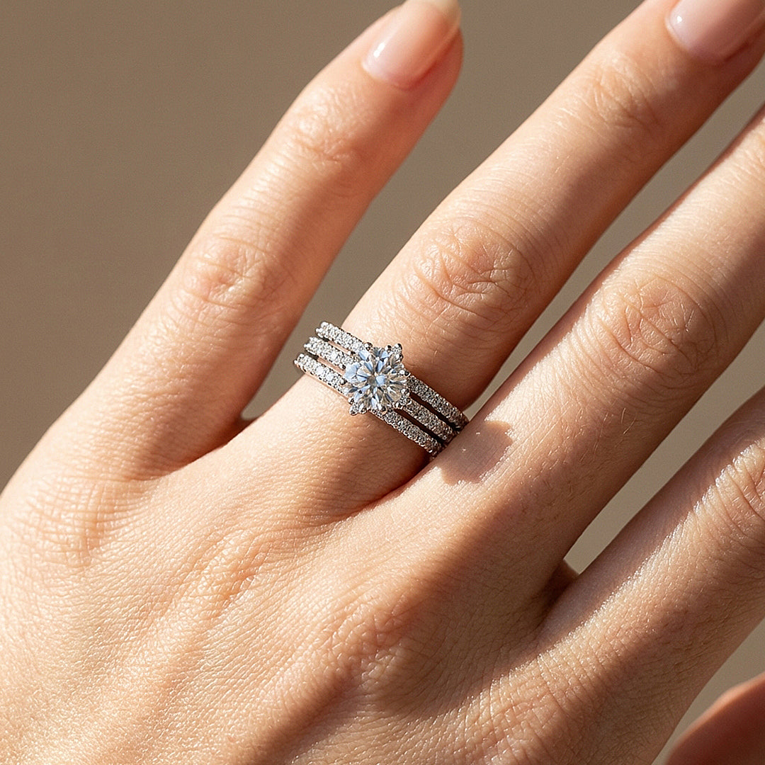Triple Band Moissanite Bridal Ring | 925 Sterling Silver | PRM7174