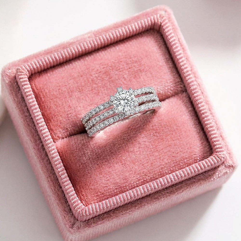 Triple Band Moissanite Bridal Ring | 925 Sterling Silver | PRM7174