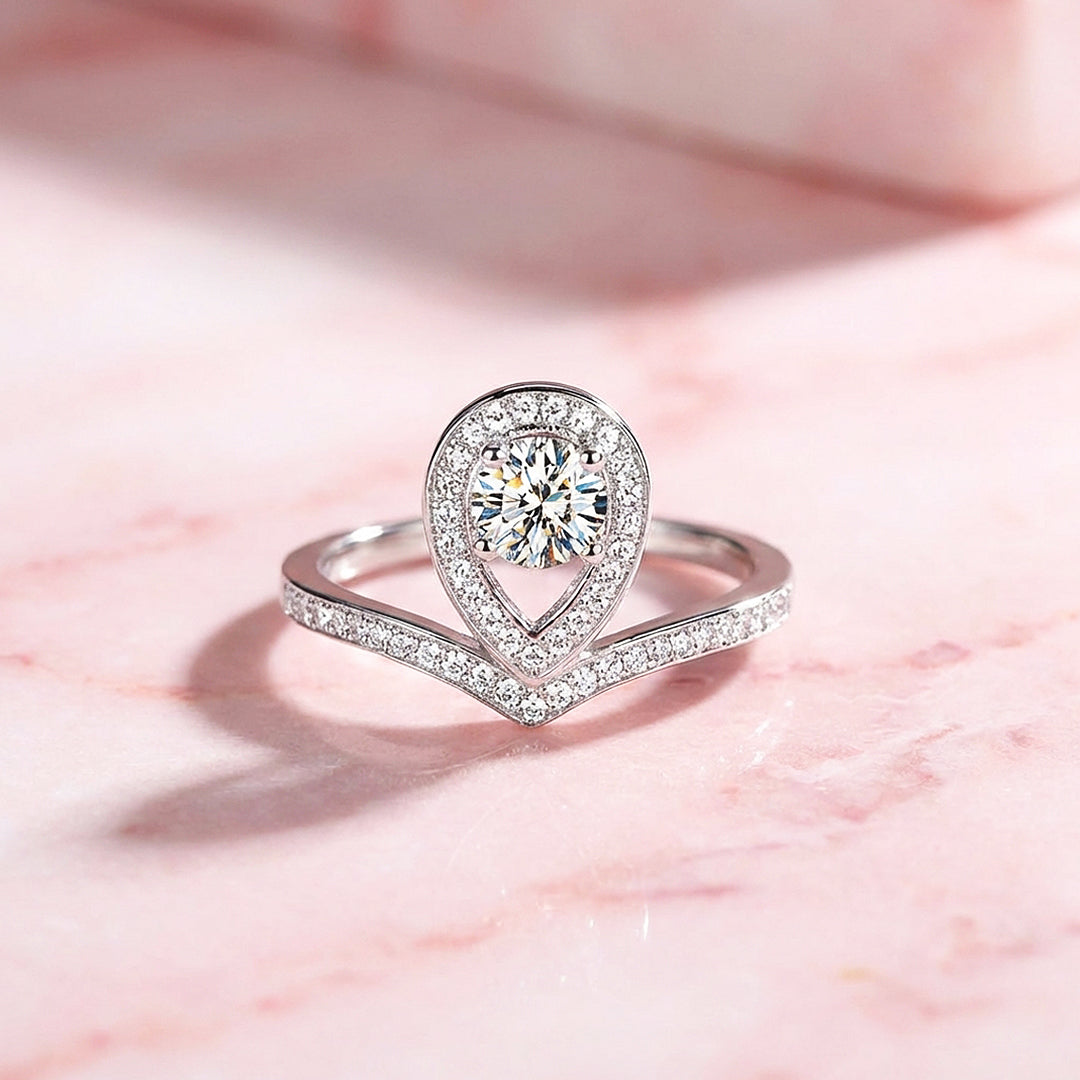 Teardrop Halo Crown Women Ring | 925 Sterling Silver | PRM7176