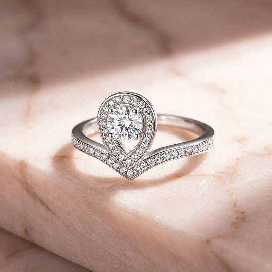 Teardrop Halo Crown Women Ring | 925 Sterling Silver | PRM7176