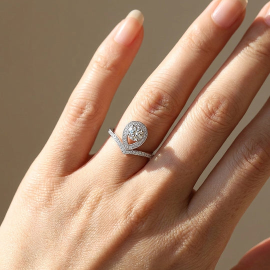 Teardrop Halo Crown Women Ring | 925 Sterling Silver | PRM7176