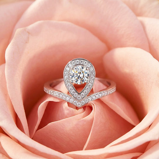 Teardrop Halo Crown Women Ring | 925 Sterling Silver | PRM7176