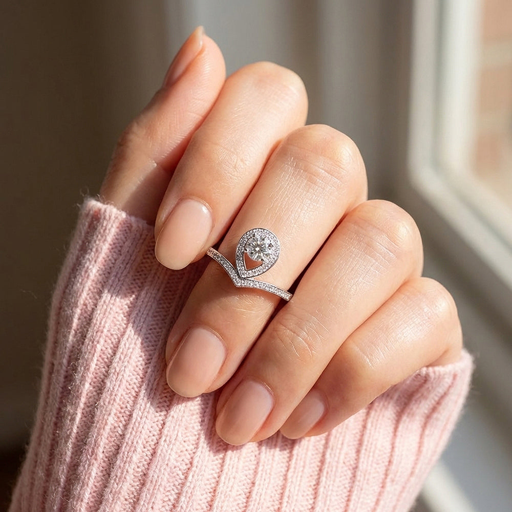 Teardrop Halo Crown Women Ring | 925 Sterling Silver | PRM7176