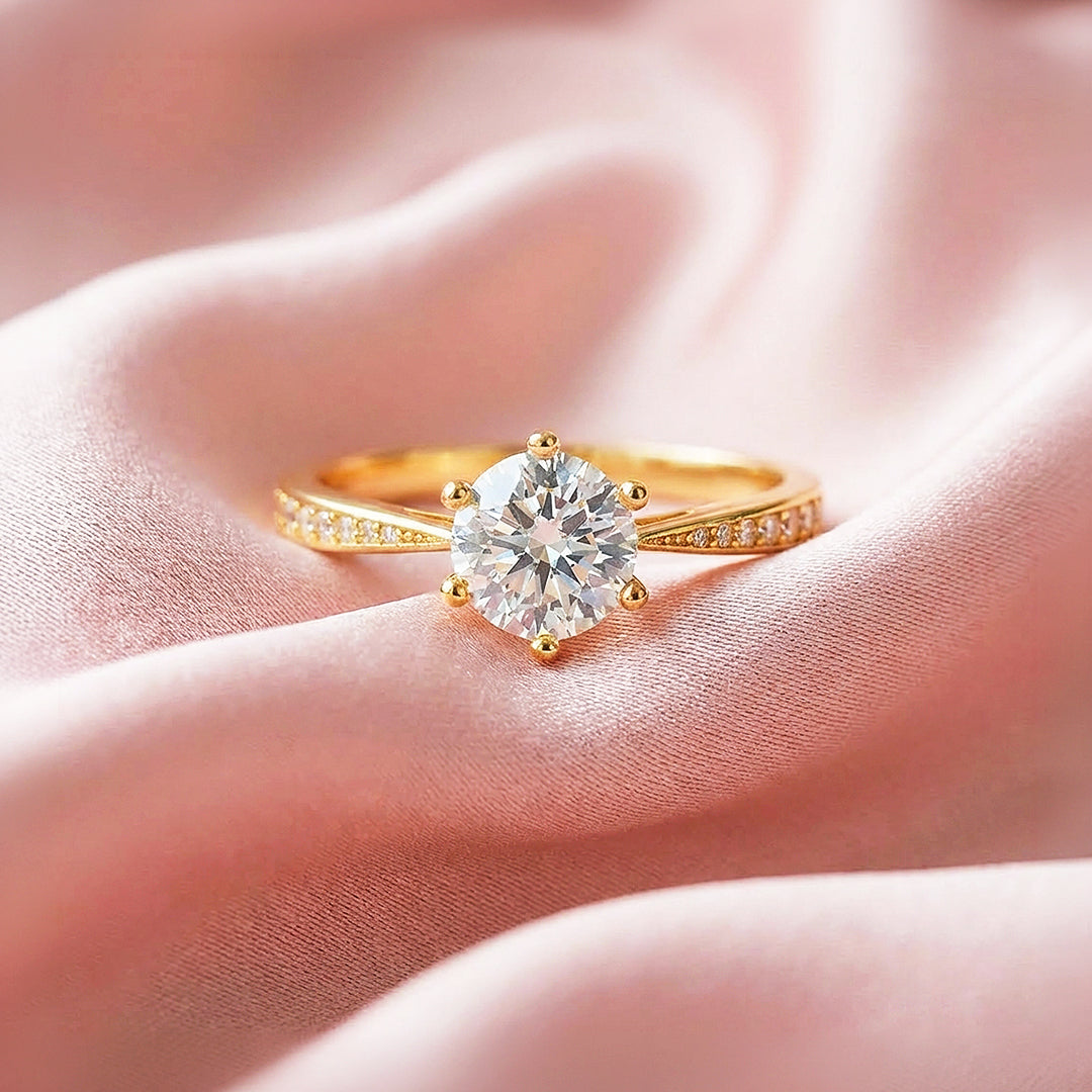 Six Prong Moissanite Solitaire Gold Ring | 925 Sterling Silver | PRM7178