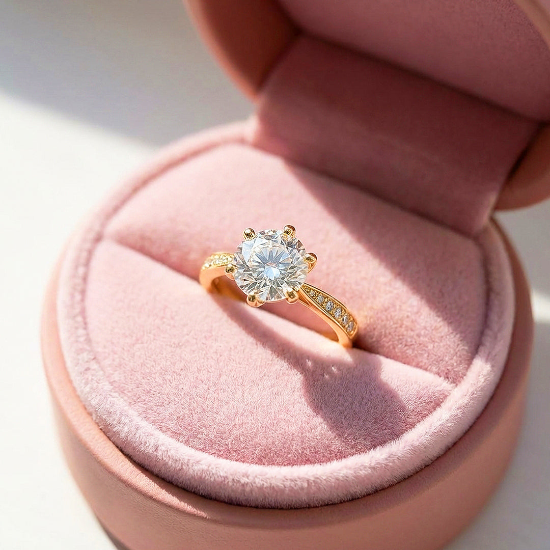 Six Prong Moissanite Solitaire Gold Ring | 925 Sterling Silver | PRM7178