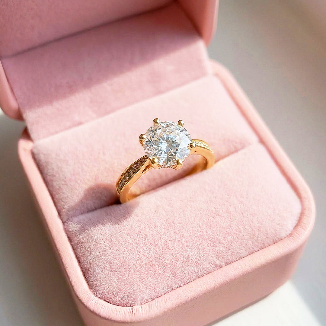 Six Prong Moissanite Solitaire Gold Ring | 925 Sterling Silver | PRM7178