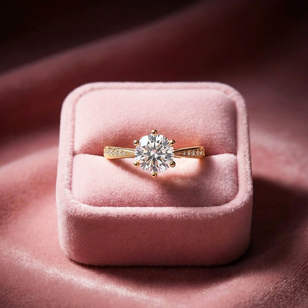 Six Prong Moissanite Solitaire Gold Ring | 925 Sterling Silver | PRM7178