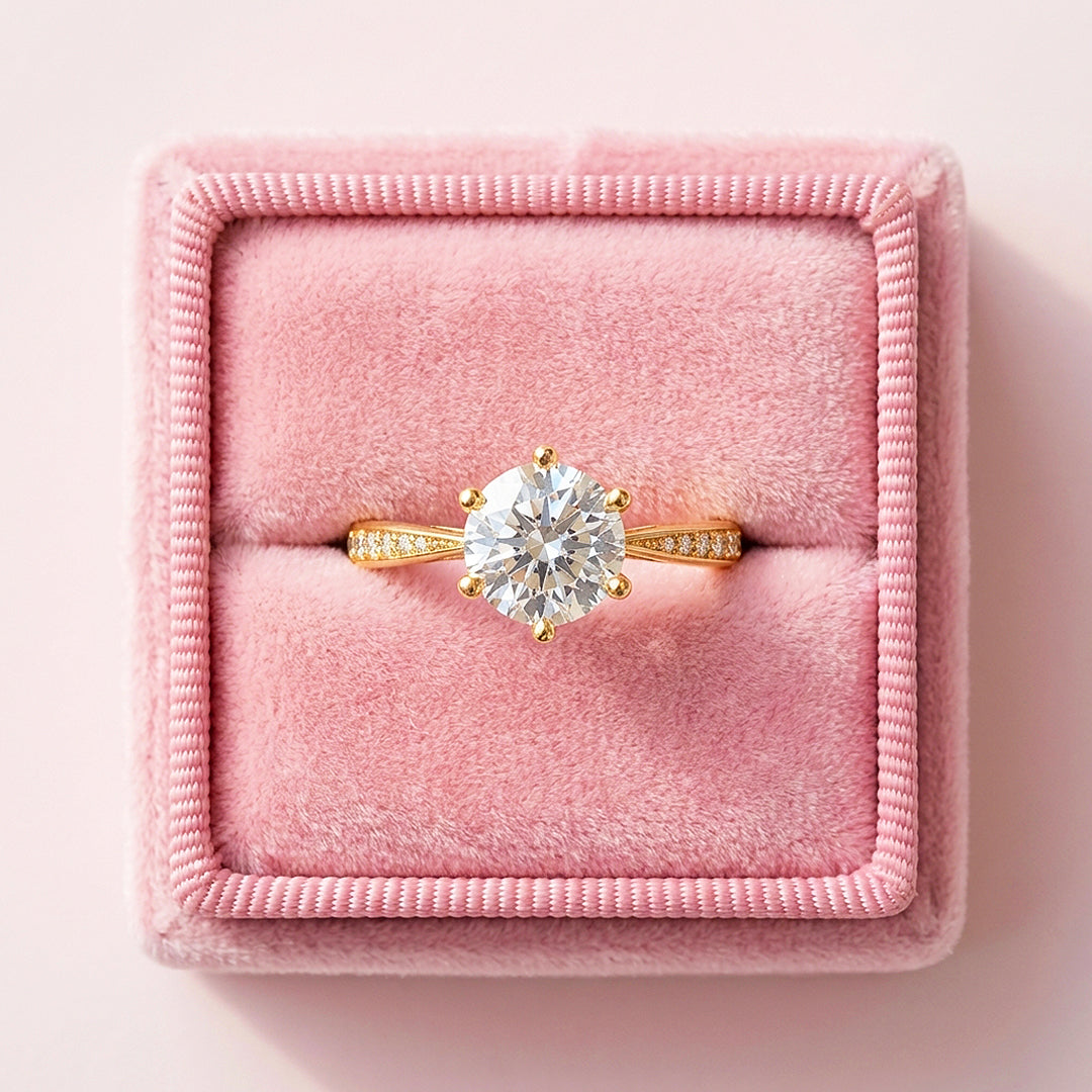 Six Prong Moissanite Solitaire Gold Ring | 925 Sterling Silver | PRM7178