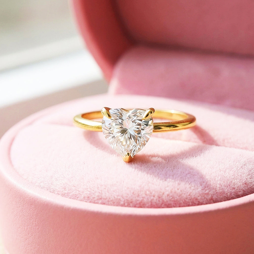 Heart Cut Moissanite Solitaire Gold Ring | 925 Sterling Silver | PRM7181