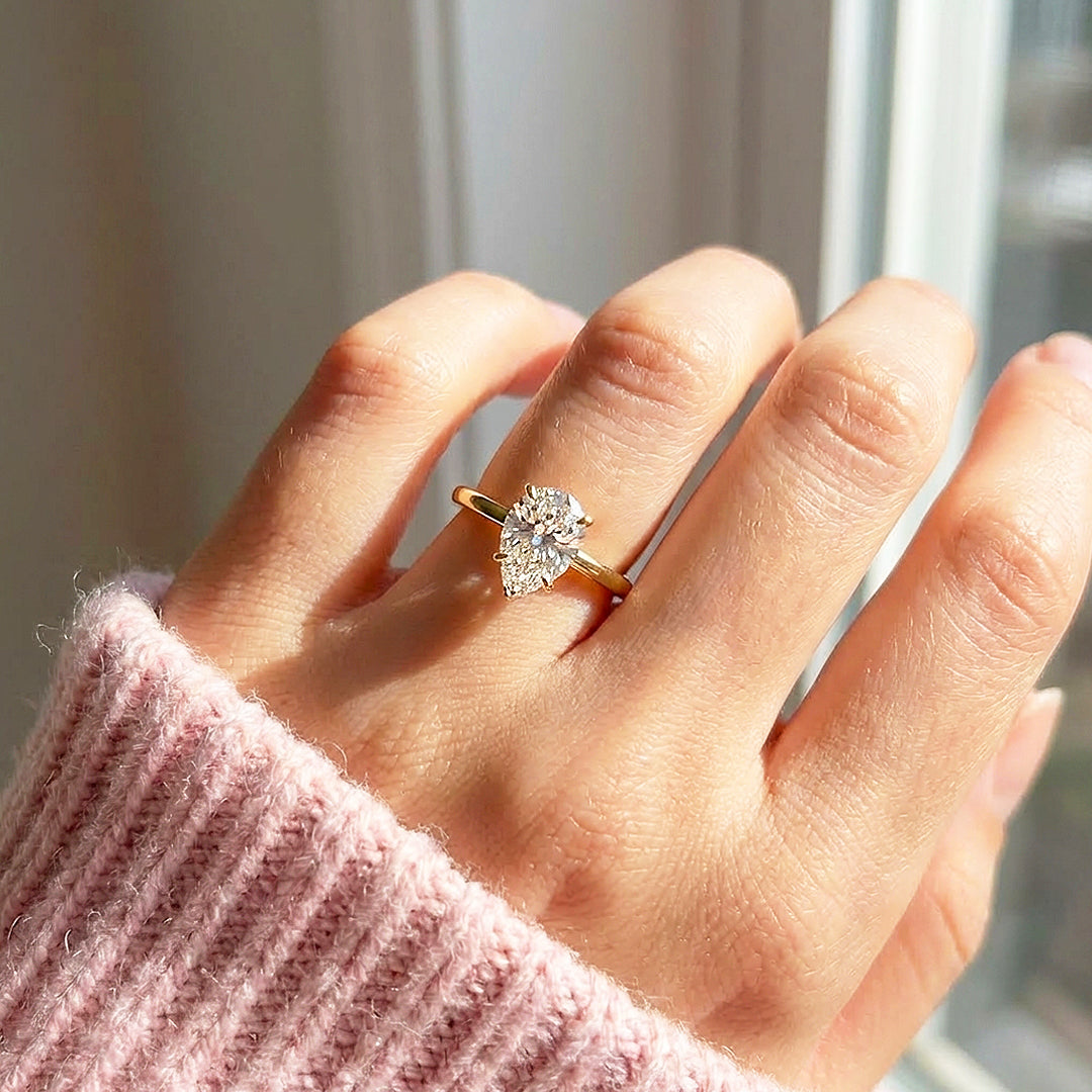 Pear Cut Moissanite Solitaire Gold Ring | 925 Sterling Silver | PRM7182