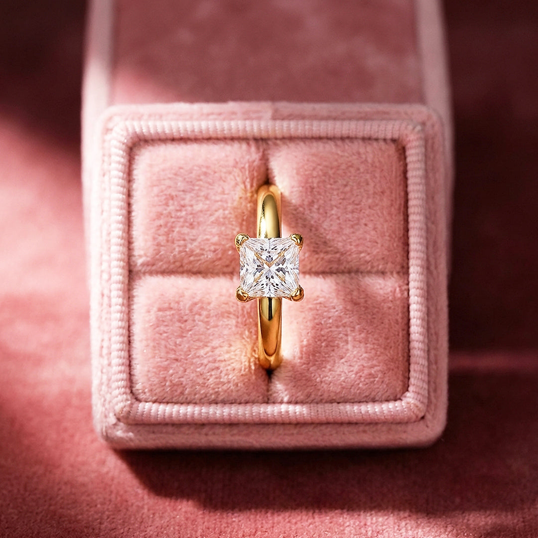 Princess Cut Moissanite Solitaire Gold Ring | 925 Sterling Silver | PRM7183