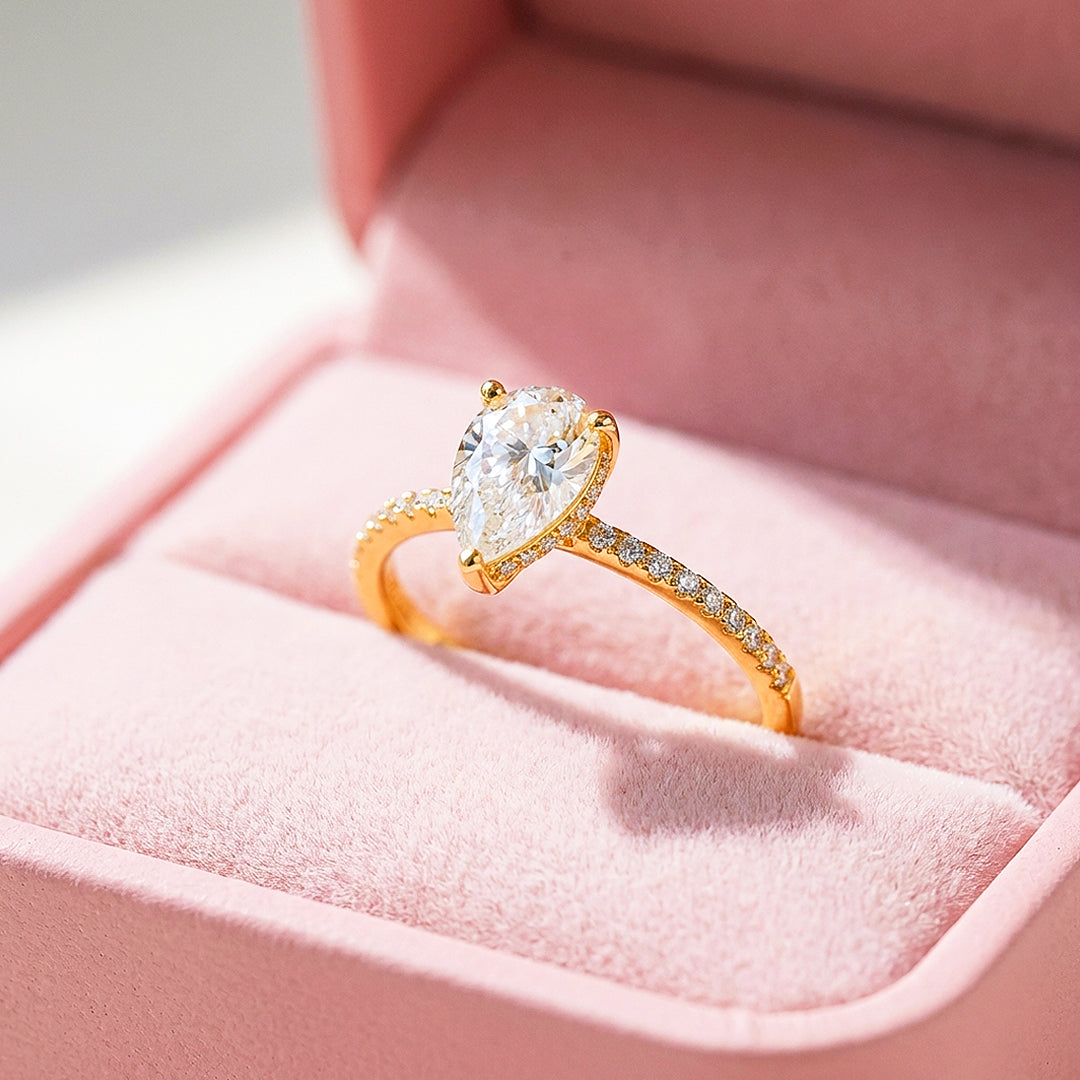 Pear Cut Moissanite Pavé Gold Ring | 925 Sterling Silver | PRM7184