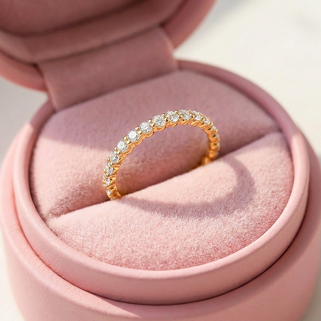 Moissanite Stackable Gold Band Ring | 925 Sterling Silver | PRM7185